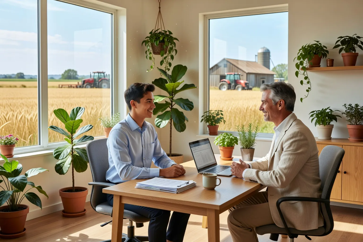 Entretien d’embauche dans un bureau agricole lumineux