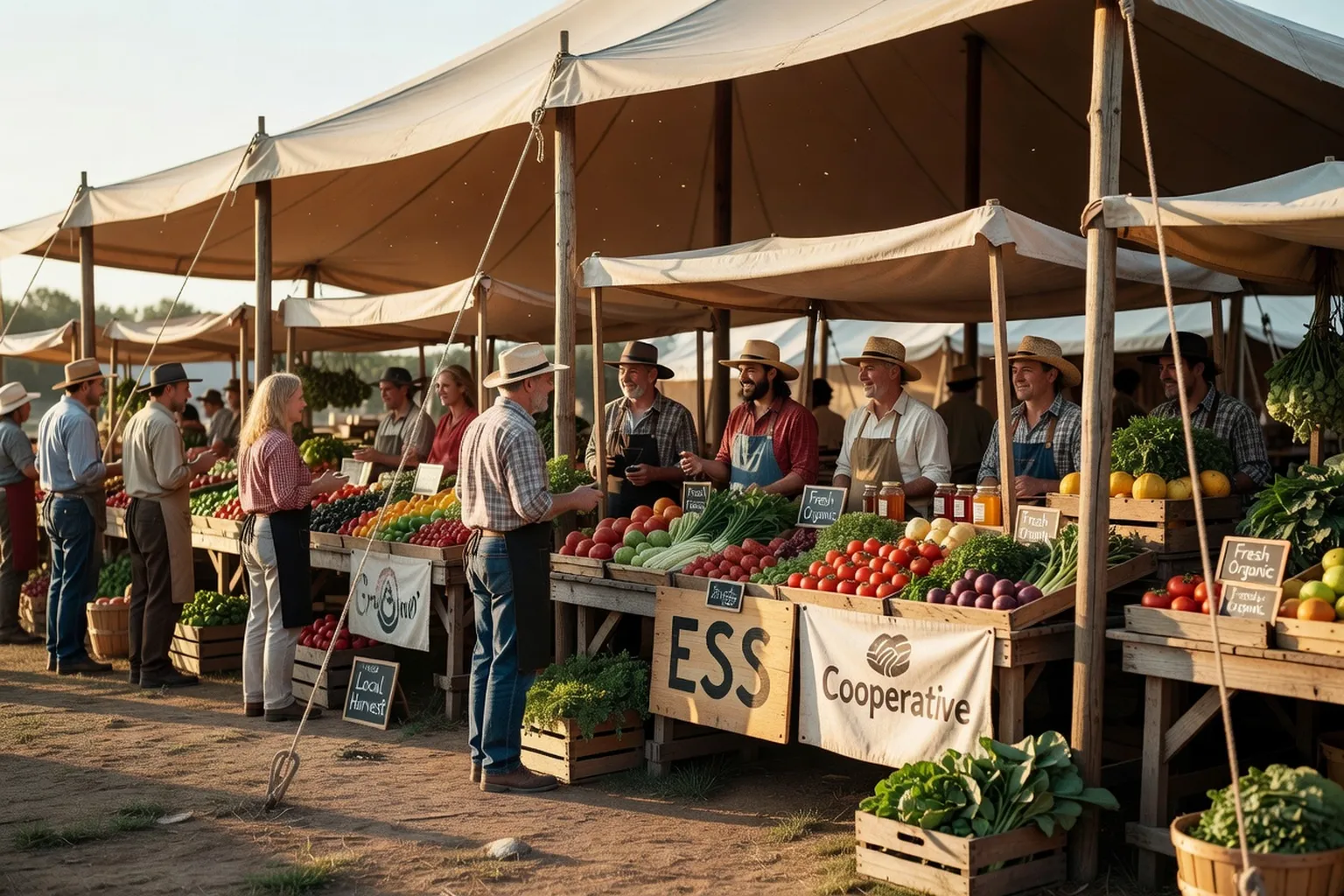 Marché agroalimentaire bio en Rhône-Alpes, producteurs locaux et clients lors d’un forum ESS