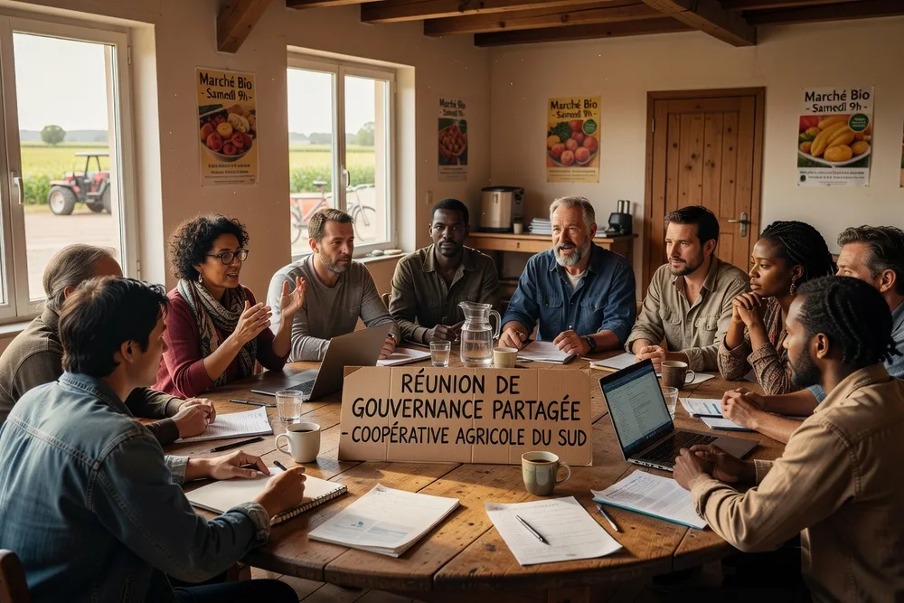 Réunion de gouvernance partagée dans une coopérative française