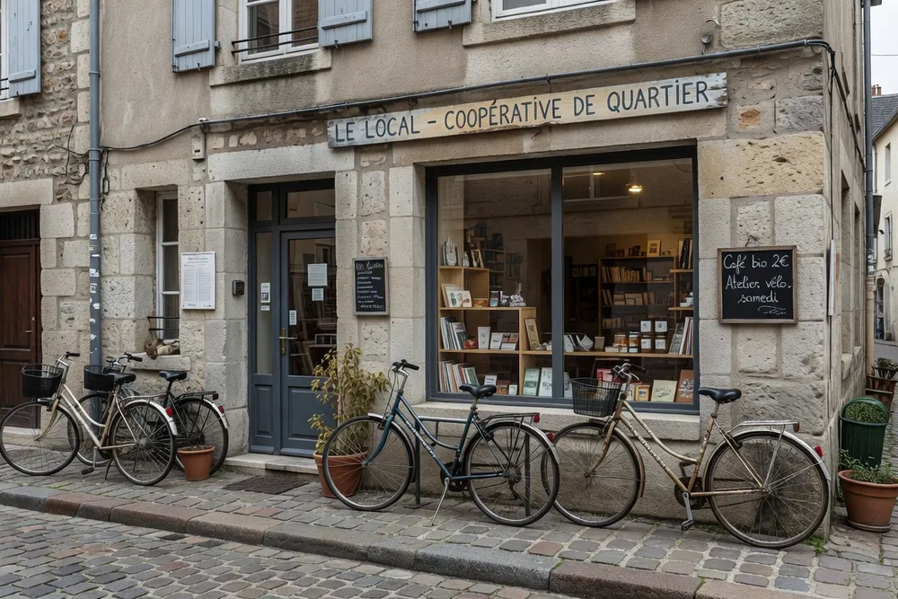Façade d’un local associatif ou coopératif français avec enseigne discrète