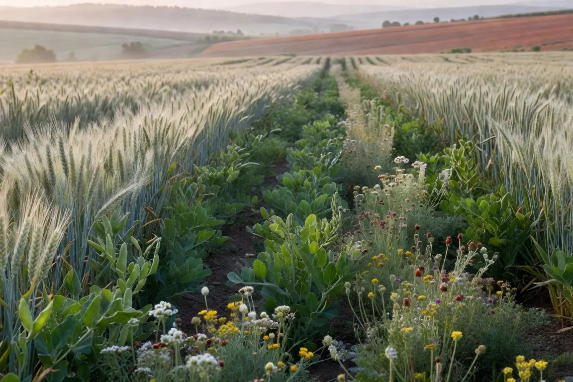 Champ en agroécologie avec couvert végétal