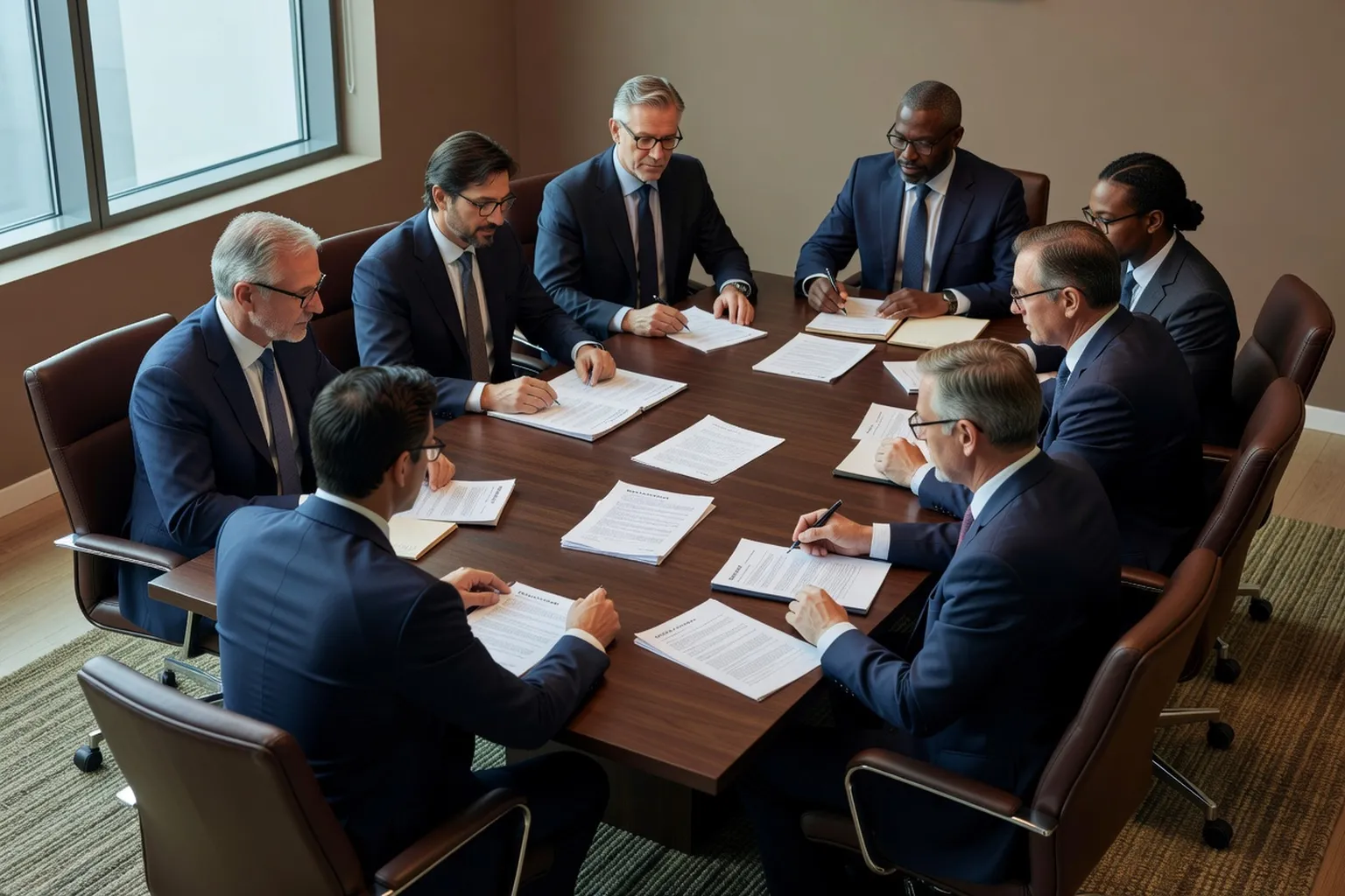 Réunion de dirigeants d'entreprise autour de documents RSE 2026