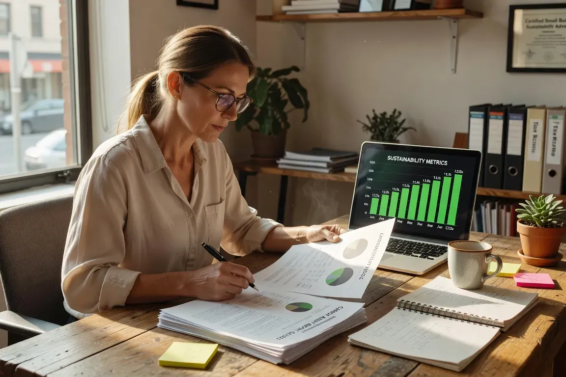 Chef d'entreprise PME qui consulte son bilan carbone