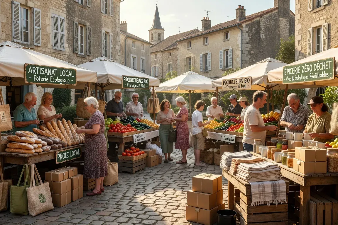 Marché de l'ESS dans une ville française, producteurs locaux