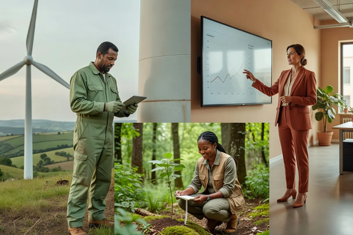 Collage de professionnels exerçant des métiers verts sur le terrain
